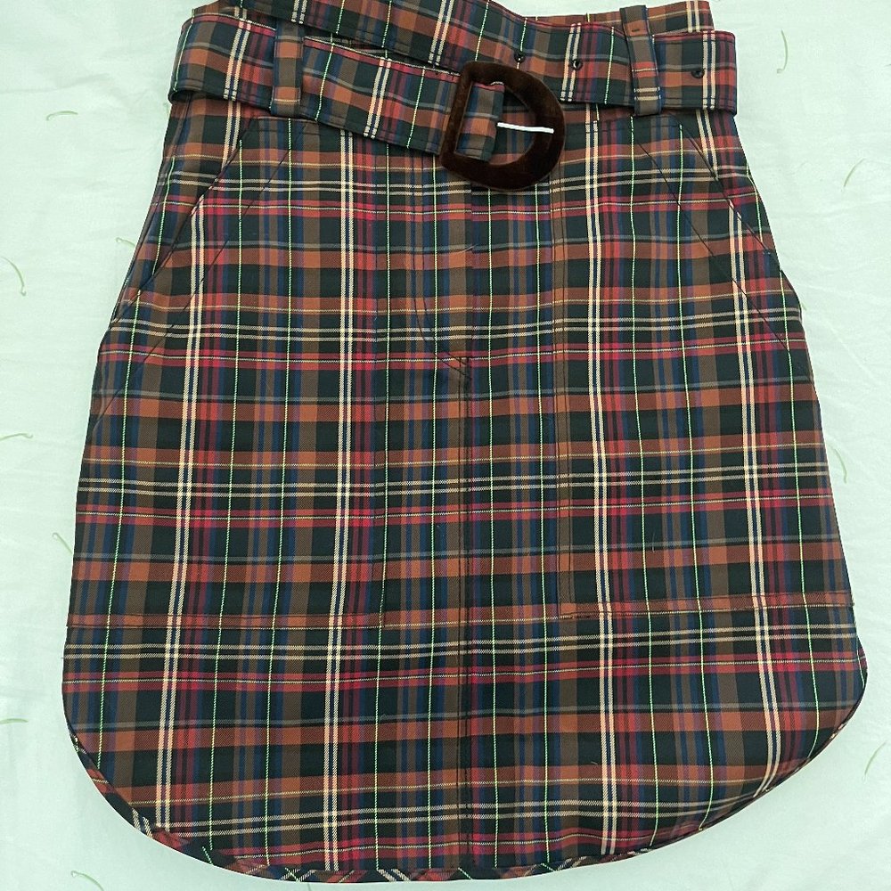 Sandro Velvet-trimmed checked woven mini skirt NWOT